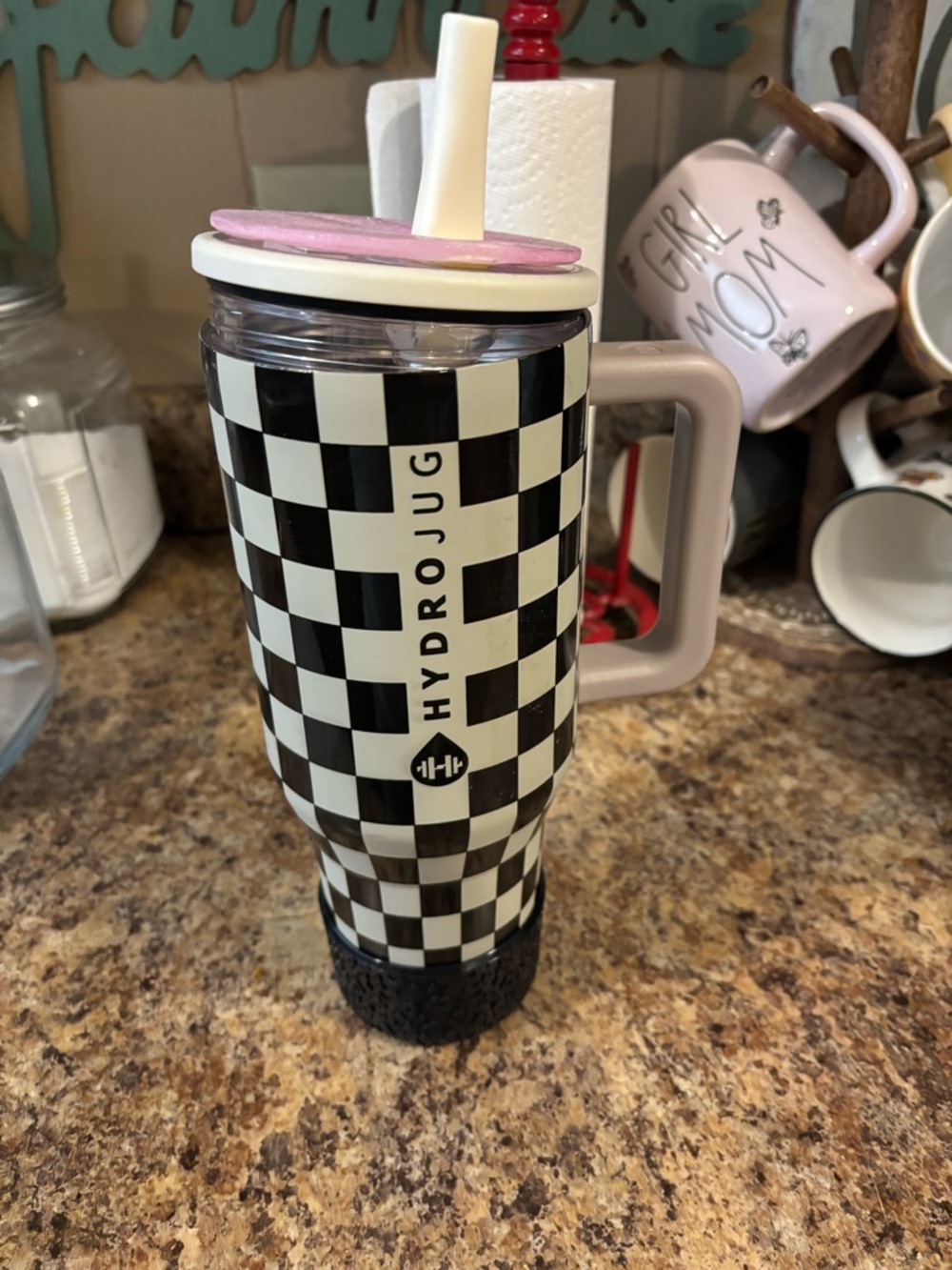 Black & White Checkered Travel Tumbler - Picture 4 of 4